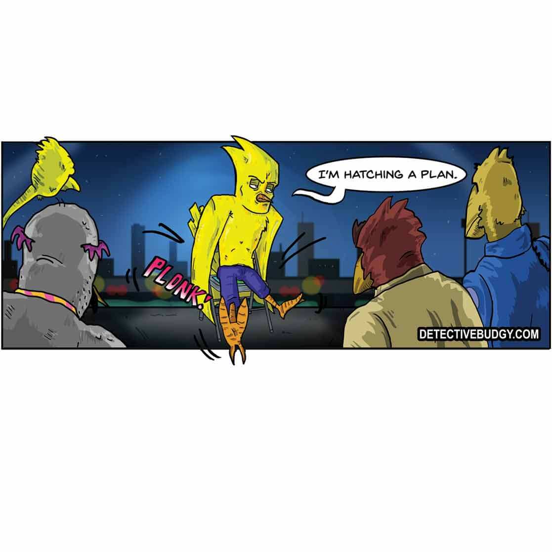 Budgy sticker Large 'Hatching a plan'